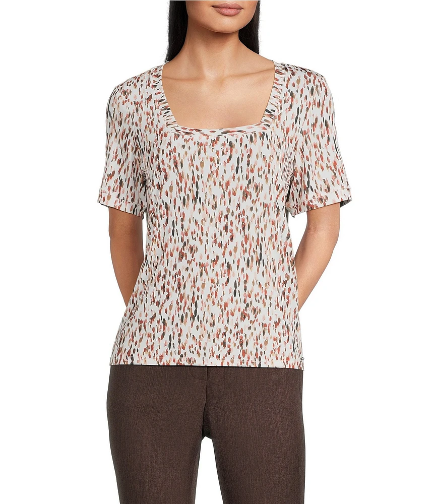 Calvin Klein Knit Printed Square Neck Short Sleeve Top