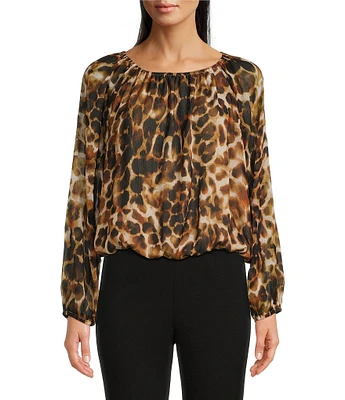 Calvin Klein Leopard Printed Crew Neckline Long Sleeve Blouse