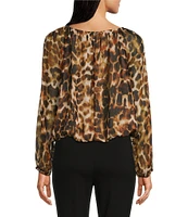 Calvin Klein Leopard Printed Crew Neckline Long Sleeve Blouse