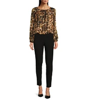 Calvin Klein Leopard Printed Crew Neckline Long Sleeve Blouse