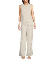 Calvin Klein Linen Blend Belted Straight Leg Pants