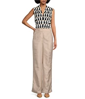 Calvin Klein Linen Blend High Waist Wide Leg Pants