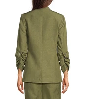 Calvin Klein Linen Blend Stand Collar 3/4 Sleeve One-Button Jacket