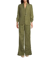 Calvin Klein Linen Blend Stand Collar 3/4 Sleeve One-Button Jacket