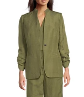 Calvin Klein Linen Blend Stand Collar 3/4 Sleeve One-Button Jacket