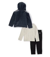 Calvin Klein Little Boys 2T-7 Long Sleeve Color-Block Hooded Jacket, Long Sleeve CK Logo T-Shirt & Solid Jogger Pant Set