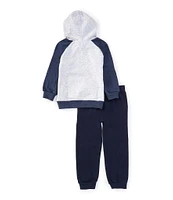 Calvin Klein Little Boys 2T-7 Long Sleeve Colorblock Fleece Logo Hoodie & Solid Joggers 2-Piece Set