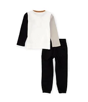 Calvin Klein Little Boys 2T-7 Long Sleeve Colorblock Henley Thermal T-Shirt & Solid Twill Jogger Pant Set