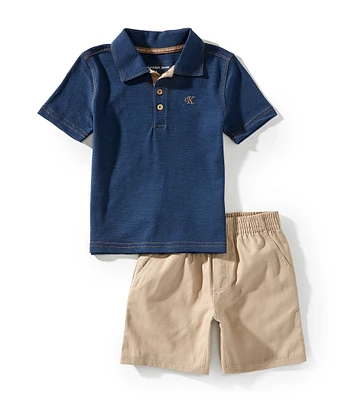 Calvin Klein Little Boys Short-Sleeve Solid Knit Polo Shirt & Solid Woven Shorts Set