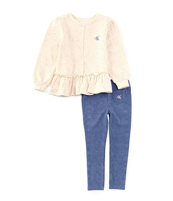 Calvin Klein Little Girls 2T-6X Long-Sleeve Speckled Fleece Tunic Top & Knit Jeggings Set