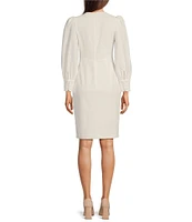 Calvin Klein Long Bishop Sleeve V-Neck Scuba Crepe Sheath Dress