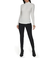 Calvin Klein Long Sleeve Mock Neck Diagonal-Ribbed Knit Top