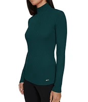 Calvin Klein Long Sleeve Mock Neck Diagonal-Ribbed Knit Top