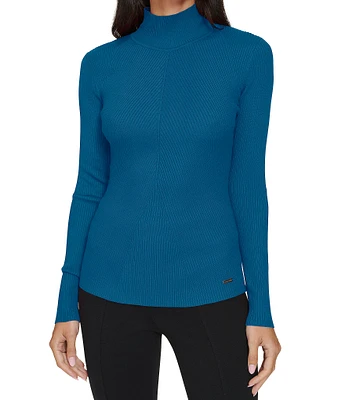 Calvin Klein Long Sleeve Mock Neck Diagonal-Ribbed Knit Top