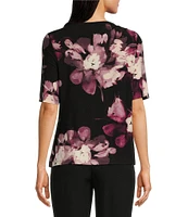 Calvin Klein Matte Jersey Floral-Printed Crew Neck Elbow Sleeve Blouse