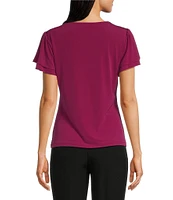 Calvin Klein Matte Jersey V-Neck Flutter Short Sleeve Top