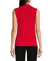 Calvin Klein Matte Jersey V-Neck Shoulder Pleat Sleeveless Top