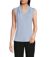 Calvin Klein Matte Jersey V-Neck Shoulder Pleat Sleeveless Top