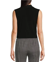 Calvin Klein Matte Jersey V-Neck Shoulder Pleat Sleeveless Top