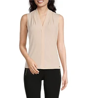 Calvin Klein Matte Jersey V-Neck Shoulder Pleat Sleeveless Top