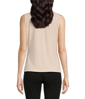 Calvin Klein Matte Jersey V-Neck Shoulder Pleat Sleeveless Top