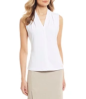 Calvin Klein Matte Jersey V-Neck Shoulder Pleat Sleeveless Top