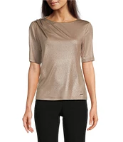 Calvin Klein Matte Shine Crew Neck Elbow Sleeve Blouse