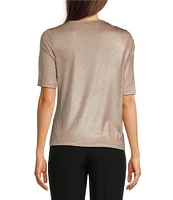 Calvin Klein Matte Shine Crew Neck Elbow Sleeve Blouse