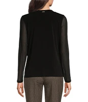 Calvin Klein Mesh Long Sleeve Crew Neck Faux-Wrap Top