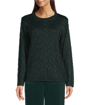 Calvin Klein Metallic Cable Knit Crew Neck Long Sleeve Top