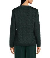 Calvin Klein Metallic Cable Knit Crew Neck Long Sleeve Top