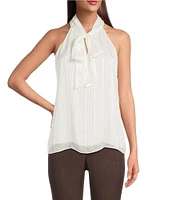 Calvin Klein Metallic Knit Tie Neck Sleeveless Flowy Top