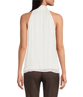 Calvin Klein Metallic Knit Tie Neck Sleeveless Flowy Top