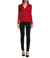 Calvin Klein Metallic Knit V-Neck Long Sleeve Top