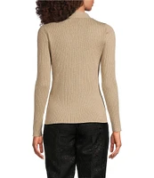 Calvin Klein Metallic Knit V-Neck Long Sleeve Top