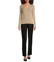 Calvin Klein Metallic Knit V-Neck Long Sleeve Top