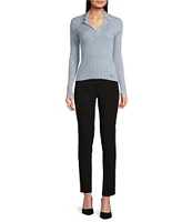 Calvin Klein Metallic Notch Collar V-Neck Long Sleeve Sweater