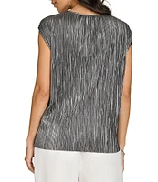 Calvin Klein Metallic Plisse Twisted Crew Neck Cap Sleeve Blouse