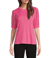 Calvin Klein Mixed Media Short Puff Sleeve Top