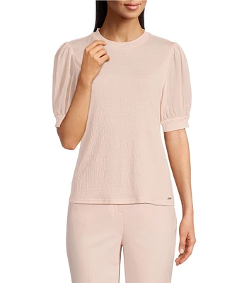 Calvin Klein Mixed Media Short Puff Sleeve Top