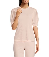 Calvin Klein Mixed Media Short Puff Sleeve Top
