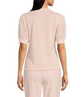 Calvin Klein Mixed Media Short Puff Sleeve Top