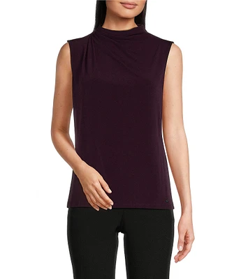 Calvin Klein Mock Neck Sleeveless Gathered Shoulder Top