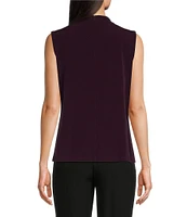 Calvin Klein Mock Neck Sleeveless Gathered Shoulder Top