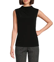 Calvin Klein Mock Neck Sleeveless Gathered Shoulder Top