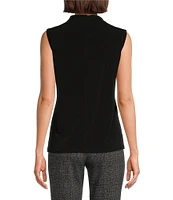 Calvin Klein Mock Neck Sleeveless Gathered Shoulder Top