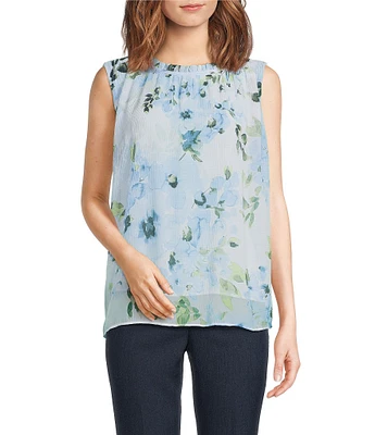 Calvin Klein Mock Neck Sleeveless Novelty Printed Top