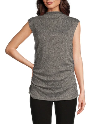 Calvin Klein Mock Neck Sleeveless Ruched Top