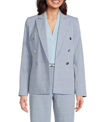 Calvin Klein Notch Collar Long Sleeve Windowpane Double Breasted Jacket