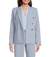 Calvin Klein Notch Collar Long Sleeve Windowpane Double Breasted Jacket